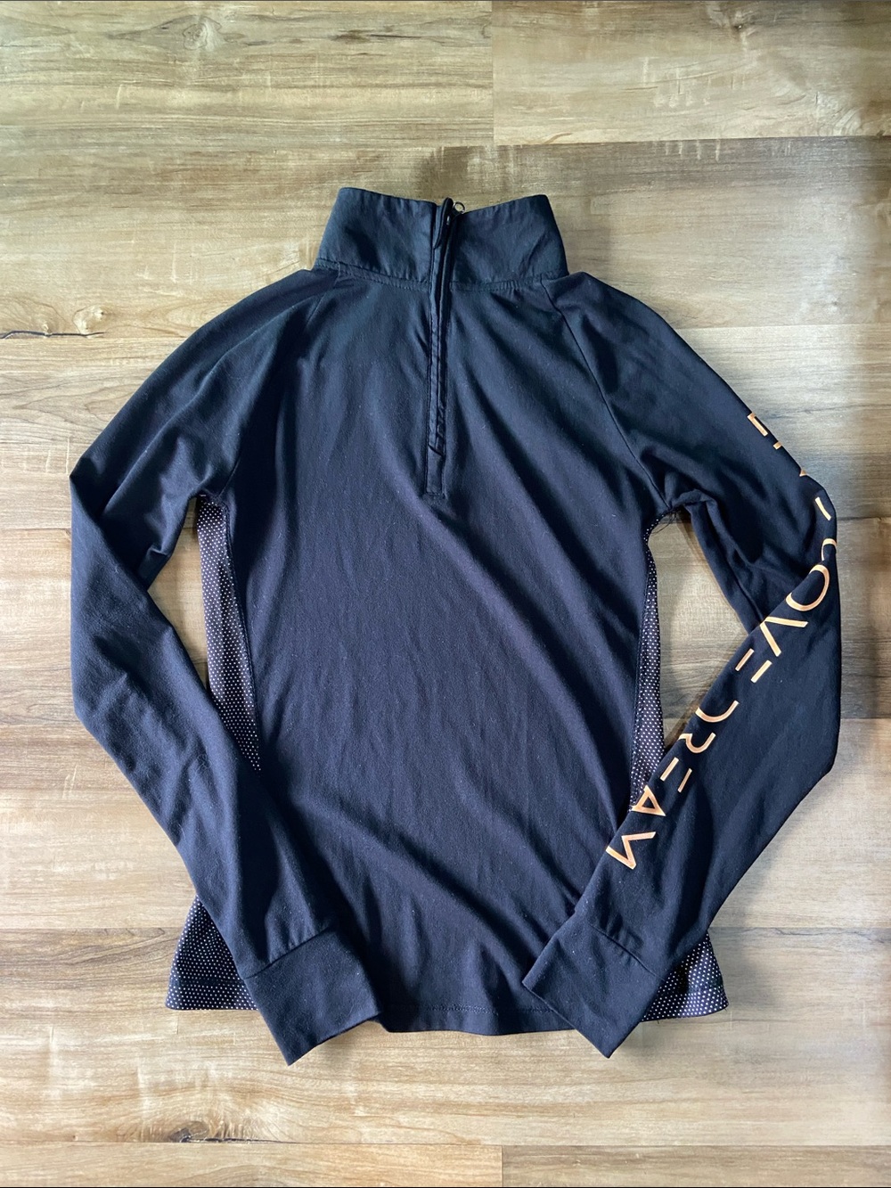 Aeropostale Black Long-Sleeve Quarter-Zip Top with Orange Sleeve Script